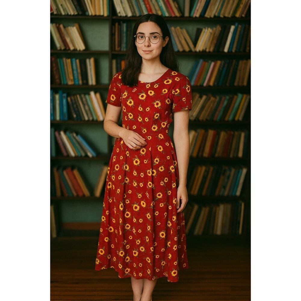 Vintage 90s Unbranded Sunflower Print Midi Sundress Size M